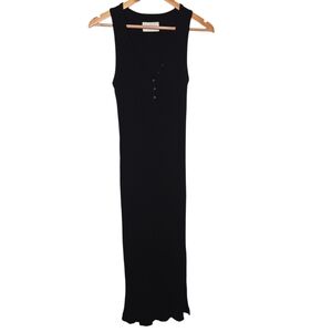 Reissue Womens Black Henley Ribbed Knit Bodycon Midi Dress Small